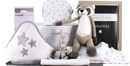 Zauberhafte Baby Geschenkkörbe voller Liebe und Nützlichem.