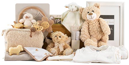 Zauberhafte Baby Geschenkkörbe voller Liebe und Nützlichem.