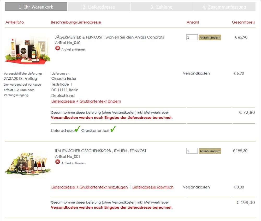 Wie Sie ganz einfach mehrere Präsentkörbe online bestellen - in nur EINER Bestellung! mehrere Präsentkörbe auf einmal bestellen