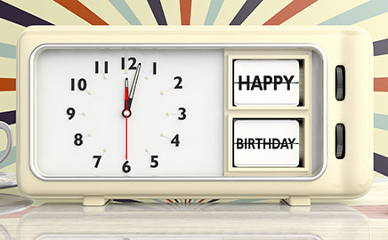 Happy Birthday auf Retro Uhr