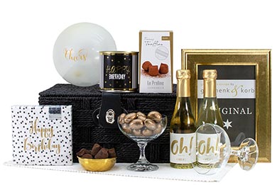 GESCHENKKORB GEBURTSTAGSGLÜCK MIT KUCHEN & SEKT