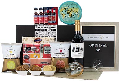 GESCHENKBOX TRAVEL THE WORLD MIT ROTWEIN