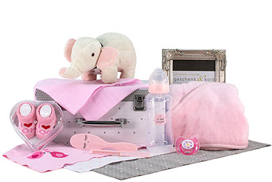 MÄDCHEN BABY GESCHENKKORB GLÜCKLICH 