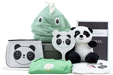 Neutraler BABY GESCHENKKORB - PANDA PARADE  title=