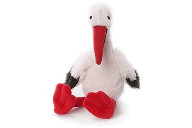 Babygeschenke Geschenkidee Storch Plschtier title=